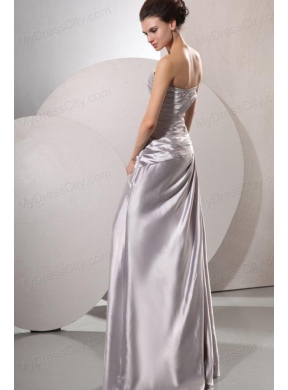 Column Sweetheart Grey Beading and Ruching Floor-length Wedding Dress