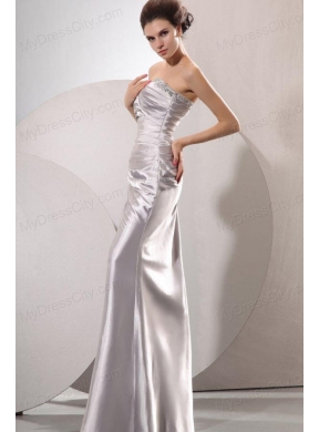 Column Sweetheart Grey Beading and Ruching Floor-length Wedding Dress