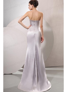 Column Sweetheart Grey Beading and Ruching Floor-length Wedding Dress