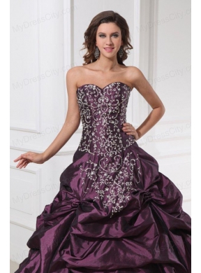 Dark Purple Sweetheart Appliques with Beading Quinceanera Dress