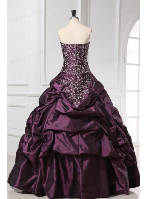 Dark Purple Sweetheart Appliques with Beading Quinceanera Dress