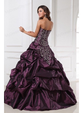 Dark Purple Sweetheart Appliques with Beading Quinceanera Dress