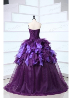 Dark Purple Sweetheart Beading and Ruffles Sweet Train Quinceanera Dress