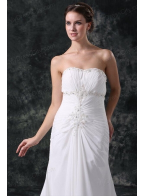 Elegant Column Sweetheart Lace Up Chiffon Wedding Dress with Beading