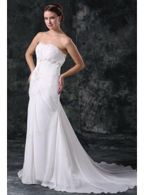 Elegant Column Sweetheart Lace Up Chiffon Wedding Dress with Beading