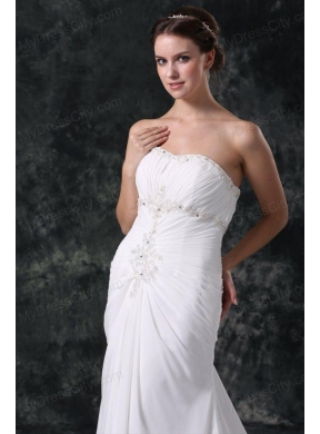 Elegant Column Sweetheart Lace Up Chiffon Wedding Dress with Beading