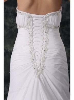 Elegant Column Sweetheart Lace Up Chiffon Wedding Dress with Beading