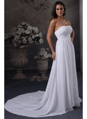 Elegant Empire Strapless Court Train Ruching Wedding Dress with Zipper Up