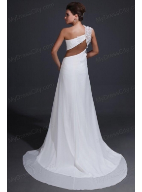 Empire Chiffon One Shoulder Appliques Wedding Dress with Train