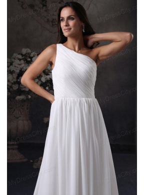 Empire One Shoulder Chiffon Ruching Side Zipper Wedding Dress with Court Train