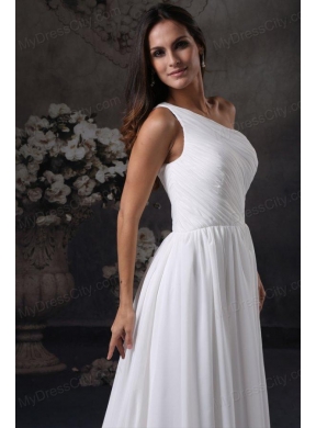 Empire One Shoulder Chiffon Ruching Side Zipper Wedding Dress with Court Train