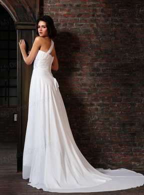 Empire Strapless Court Train Lace Up Chiffon Wedding Dress Beach