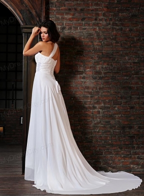 Empire Strapless Court Train Lace Up Chiffon Wedding Dress Beach