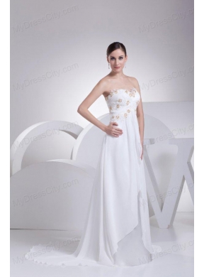 Empire Sweetheart Appliques Wedding Dress with Court Train