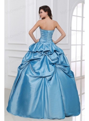 Hand Made Flowers Sweetheart Light Blue Taffeta Quinceanera Dress