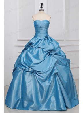 Hand Made Flowers Sweetheart Light Blue Taffeta Quinceanera Dress