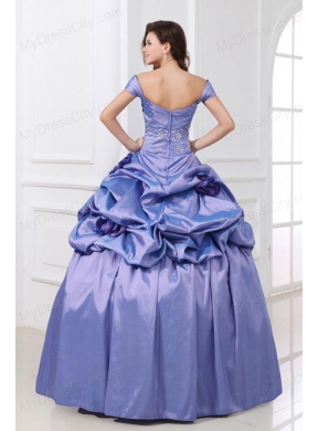 Off The Shoulder Beading and Flowers Taffeta Quinceanera Dress in Lavender