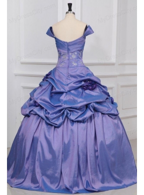 Off The Shoulder Beading and Flowers Taffeta Quinceanera Dress in Lavender