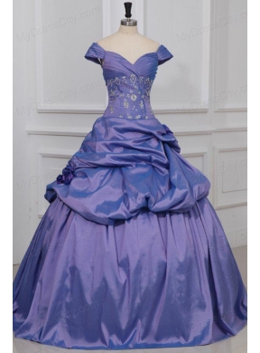 Off The Shoulder Beading and Flowers Taffeta Quinceanera Dress in Lavender