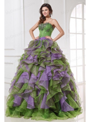 Organza Sweetheart Beading and Ruffles Quinceanera Dress in Multi-color