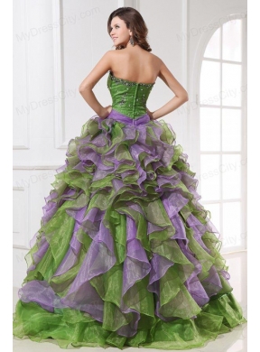 Organza Sweetheart Beading and Ruffles Quinceanera Dress in Multi-color