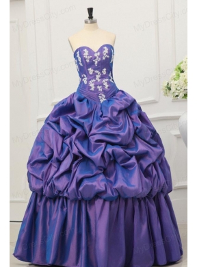 Purple Sweetheart Appliques and Pick-ups Taffeta Quinceanera Dress