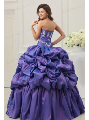 Purple Sweetheart Appliques and Pick-ups Taffeta Quinceanera Dress