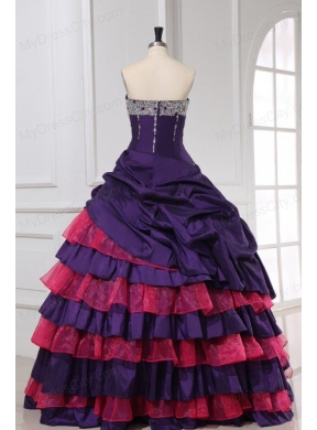 Red and Purple Sweetheart Beading and Ruffles Layered Quinceanera Dress