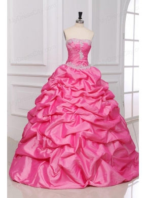 Strapless Appliques and Pick-ups Quinceanera Dress in Rose Pink