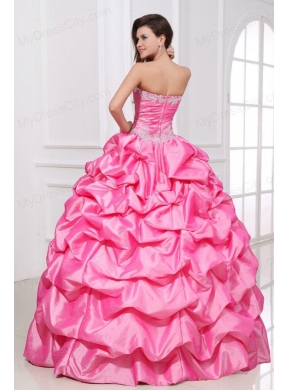 Strapless Appliques and Pick-ups Quinceanera Dress in Rose Pink