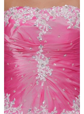 Strapless Appliques and Pick-ups Quinceanera Dress in Rose Pink