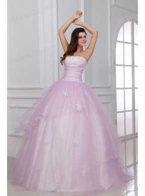 Strapless White and Baby Pink Quinceanera Dress with Appliques