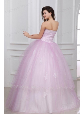 Strapless White and Baby Pink Quinceanera Dress with Appliques