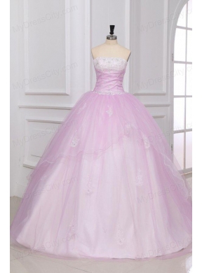 Strapless White and Baby Pink Quinceanera Dress with Appliques