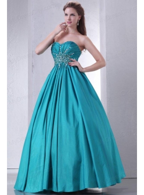 Sweetheart A-line Beaded Decorate Waist Quinceanera Dress in Turquoise