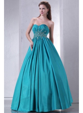 Sweetheart A-line Beaded Decorate Waist Quinceanera Dress in Turquoise