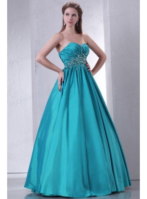 Sweetheart A-line Beaded Decorate Waist Quinceanera Dress in Turquoise