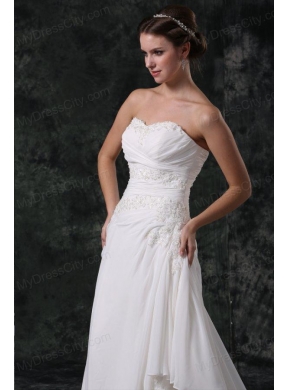 Sweetheart ball gown Court Train   Wedding Dress in White with Appliques