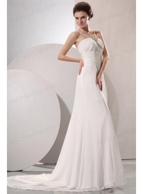 V-neck Empire Chiffon Beaded Decorate Court Train Wedding Dress