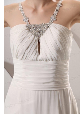 V-neck Empire Chiffon Beaded Decorate Court Train Wedding Dress