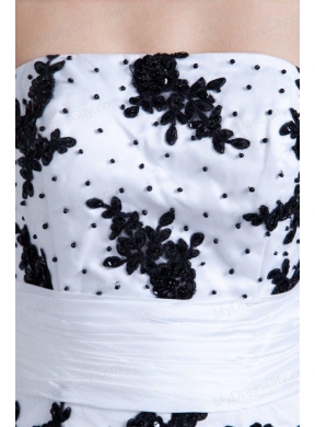 White and Black Strapless Appliques and Flowers Quinceanera Dress