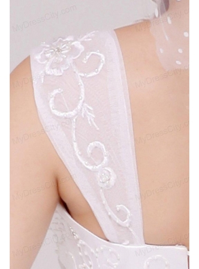 A-Line Straps Embroidery Taffeta Wedding Dress with Brush Train