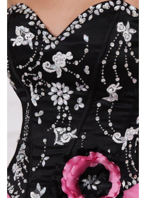 Black and Rose Pink Quinceanera  Dress with Beading and Appliques