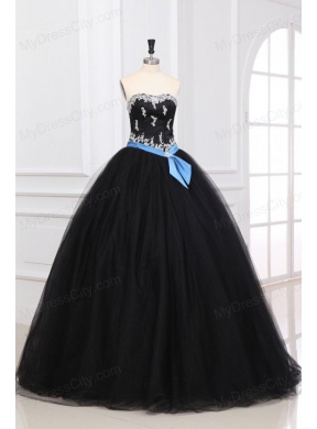 Black Sweetheart Appliques Organza Quinceanera Dress for 2014 Spring