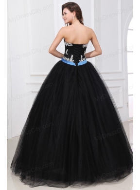 Black Sweetheart Appliques Organza Quinceanera Dress for 2014 Spring