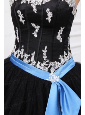 Black Sweetheart Appliques Organza Quinceanera Dress for 2014 Spring