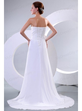 Empire Strapless Beaded Decorate Bodice Sweep Train Wedding Dress