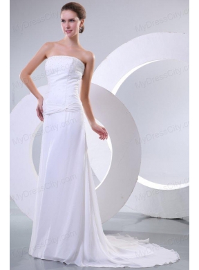 Empire Strapless Beaded Decorate Bodice Sweep Train Wedding Dress