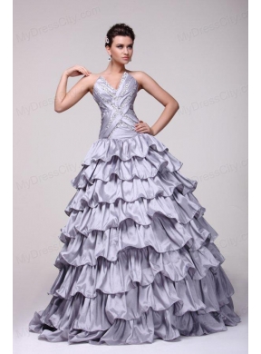 Lavender V-neck Beading and Ruffles Layered Quinceanera Dress