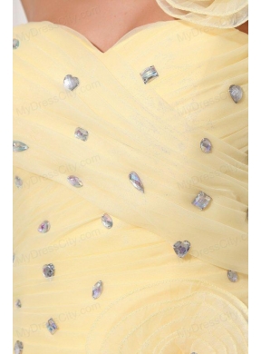 Light Yellow One Shoulder Beading and Pleats A-line Quinceanera Dress